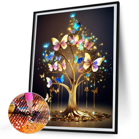 Golden Butterfly Tree - Full Round Drill Diamond Painting 30*40CM