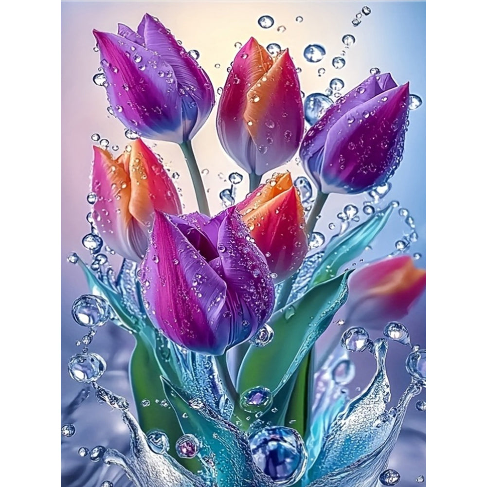 Water Flower Tulip - Full Round Drill Diamond Painting 30*40CM