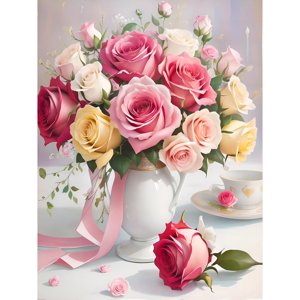 Rose Vase - Full Round Drill Diamond Painting 30*40CM