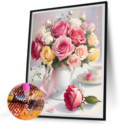 Rose Vase - Full Round Drill Diamond Painting 30*40CM