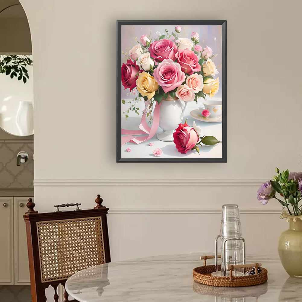 Rose Vase - Full Round Drill Diamond Painting 30*40CM