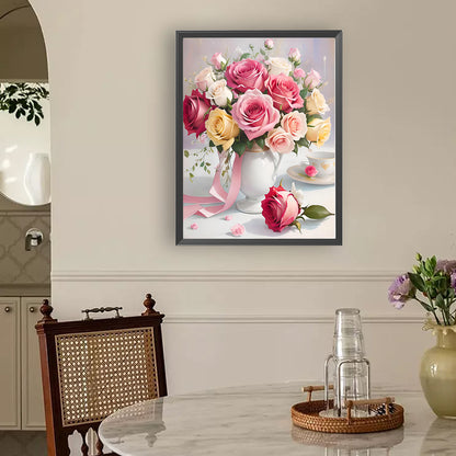 Rose Vase - Full Round Drill Diamond Painting 30*40CM