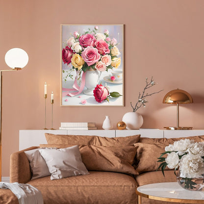 Rose Vase - Full Round Drill Diamond Painting 30*40CM