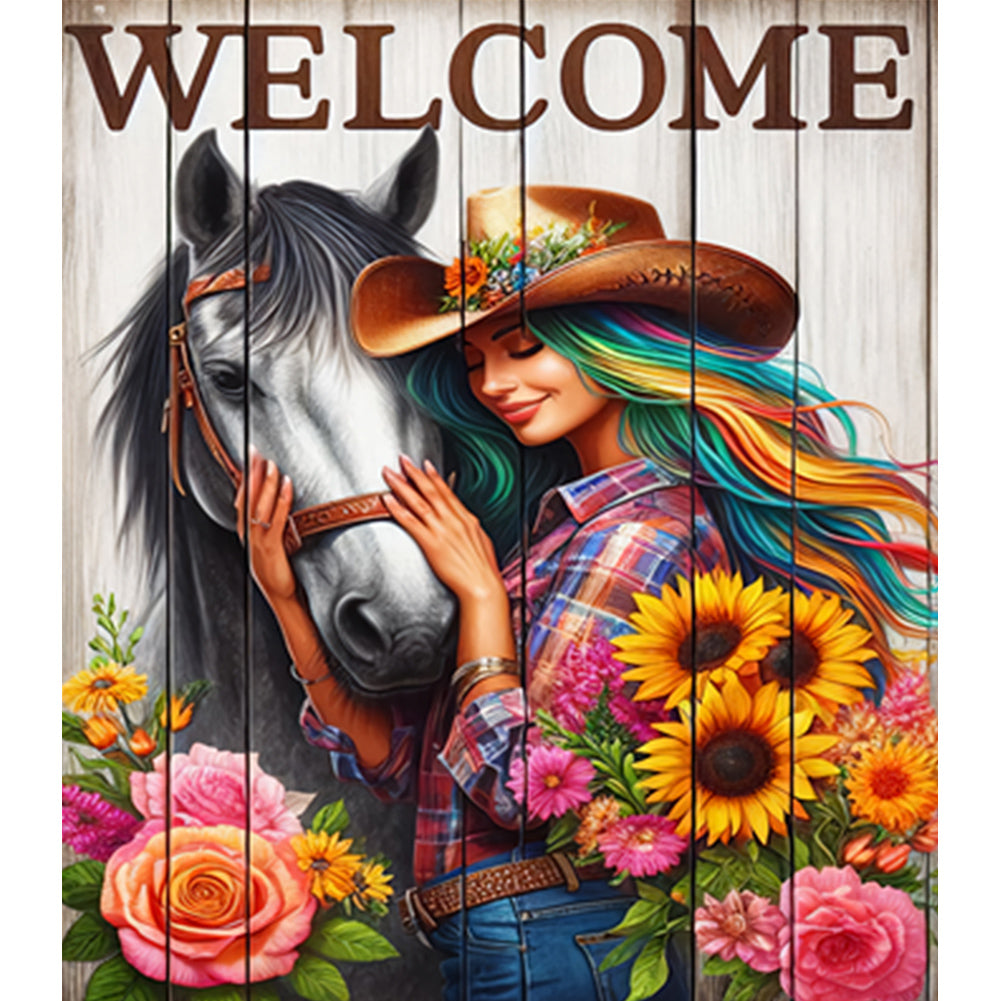 Cowboy Girl And Horse - Full Round Drill Diamond Painting 35*40CM