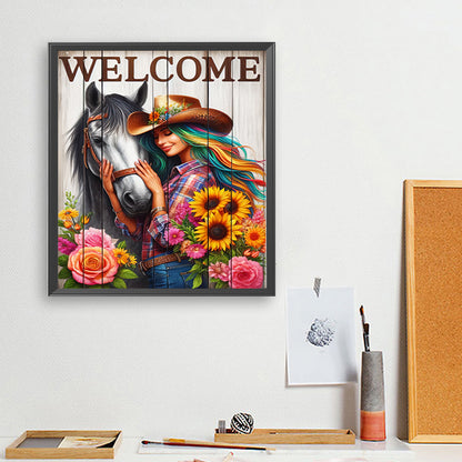 Cowboy Girl And Horse - Full Round Drill Diamond Painting 35*40CM