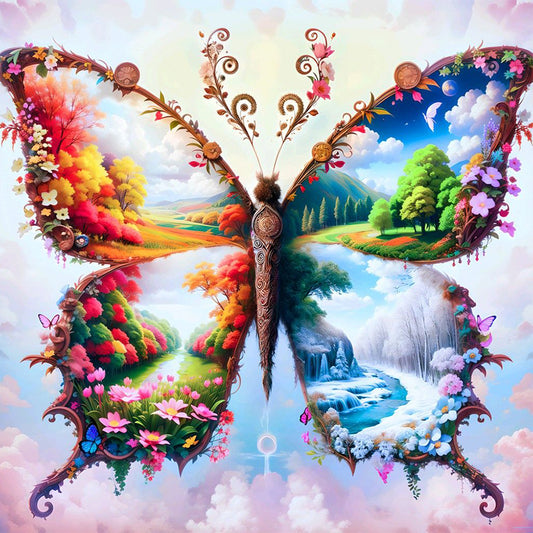 Four Seasons Butterfly - Full Round Drill Diamond Painting 30*30CM