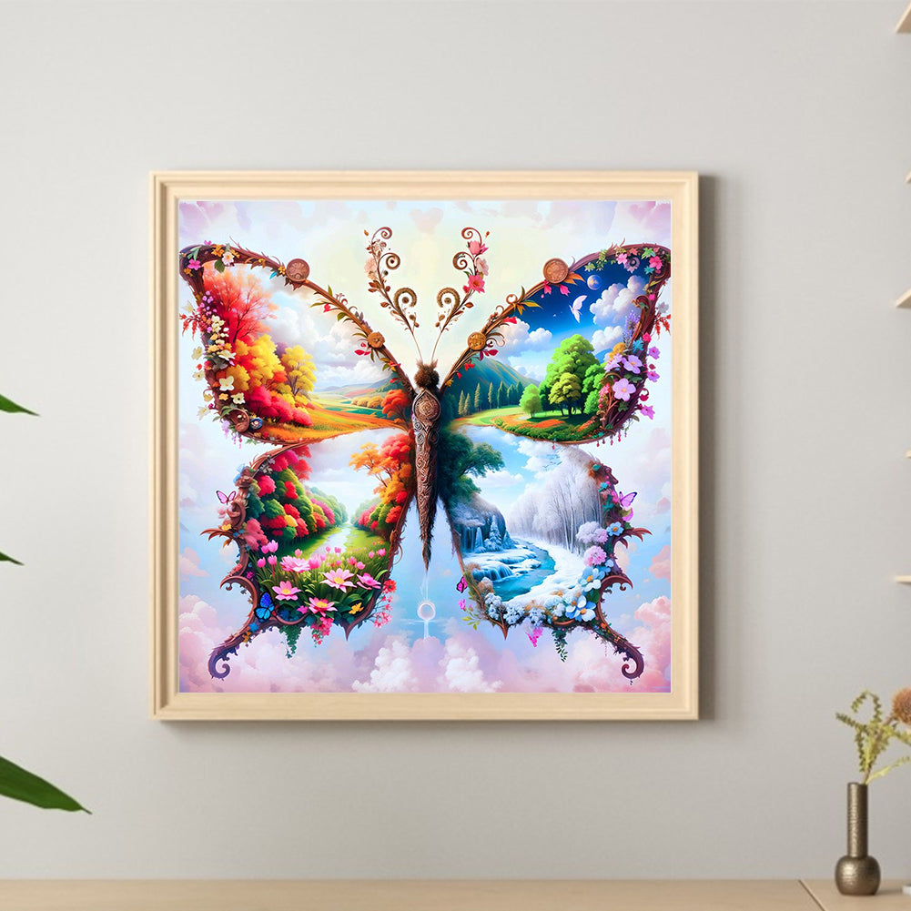 Four Seasons Butterfly - Full Round Drill Diamond Painting 30*30CM