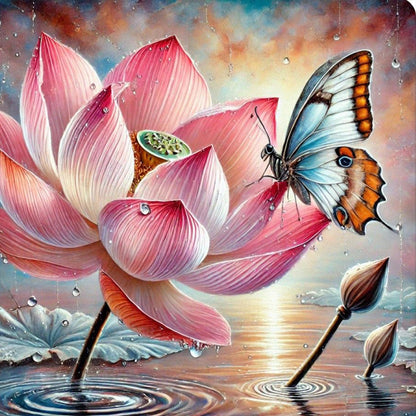 Lotus Butterfly - Full Round Drill Diamond Painting 30*30CM
