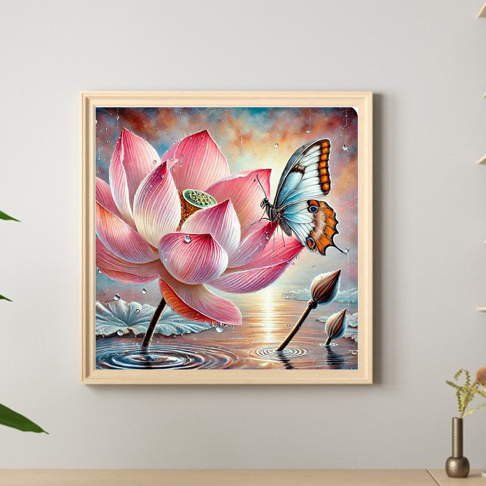 Lotus Butterfly - Full Round Drill Diamond Painting 30*30CM