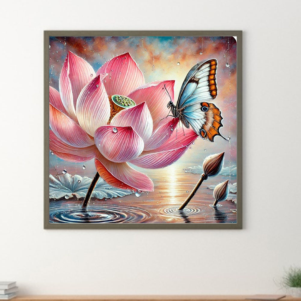 Lotus Butterfly - Full Round Drill Diamond Painting 30*30CM