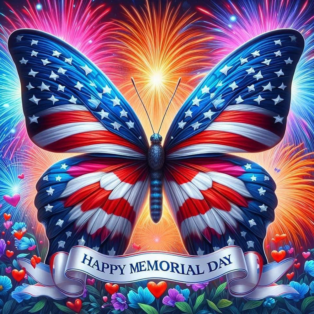 Independence Day Butterfly - Full Round Drill Diamond Painting 30*30CM