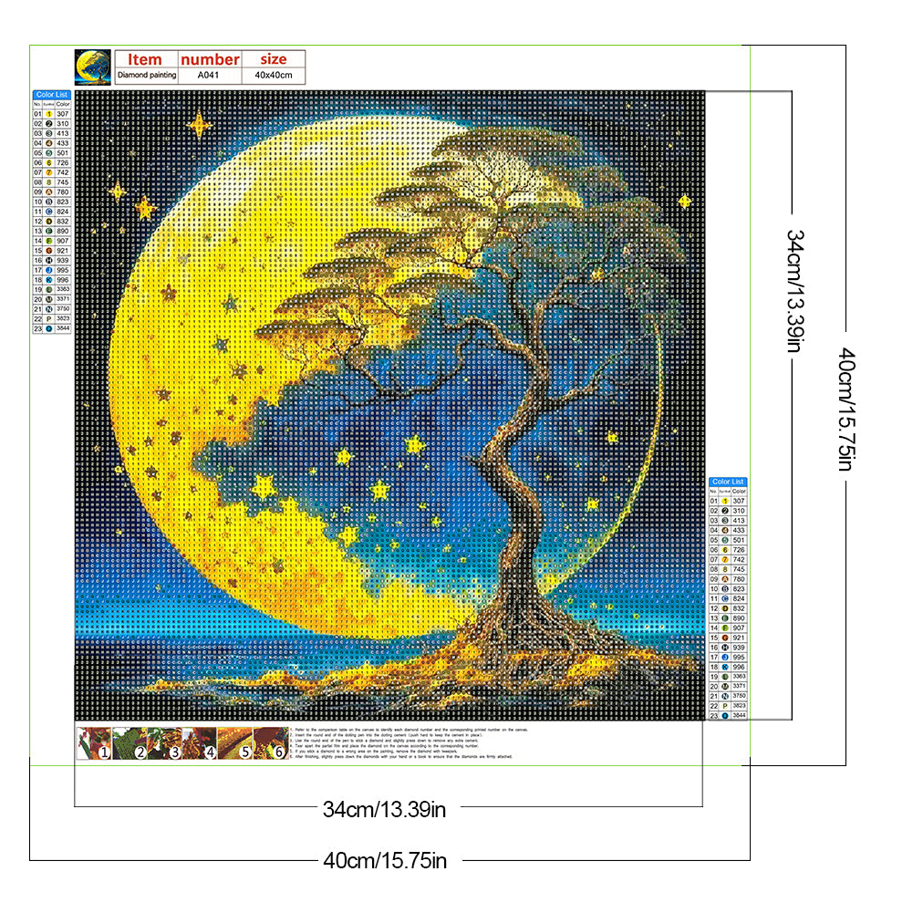 Lonely Tree Under The Moon - Full Round Drill Diamond Painting 40*40CM