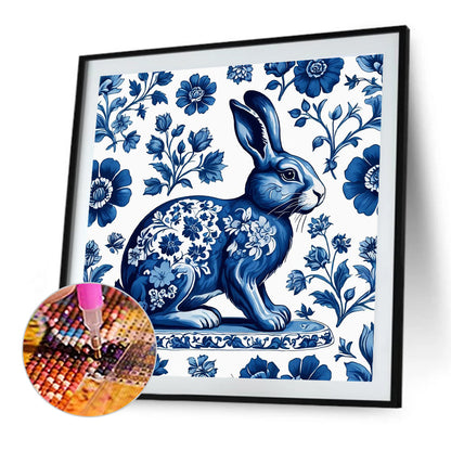 Blue And White Porcelain Style Rabbit - Full Round Drill Diamond Painting 40*40CM