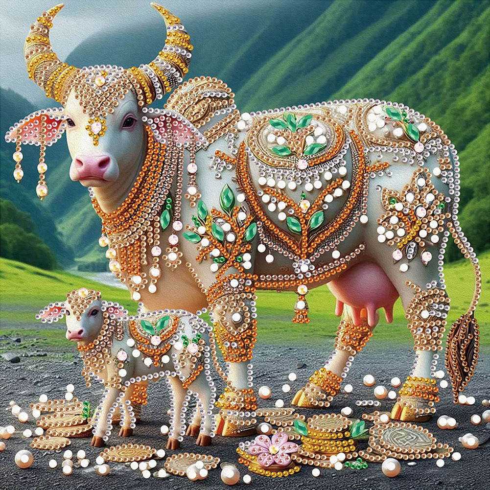 Parent-Child Cow - Special Shaped Drill Diamond Painting 30*30CM