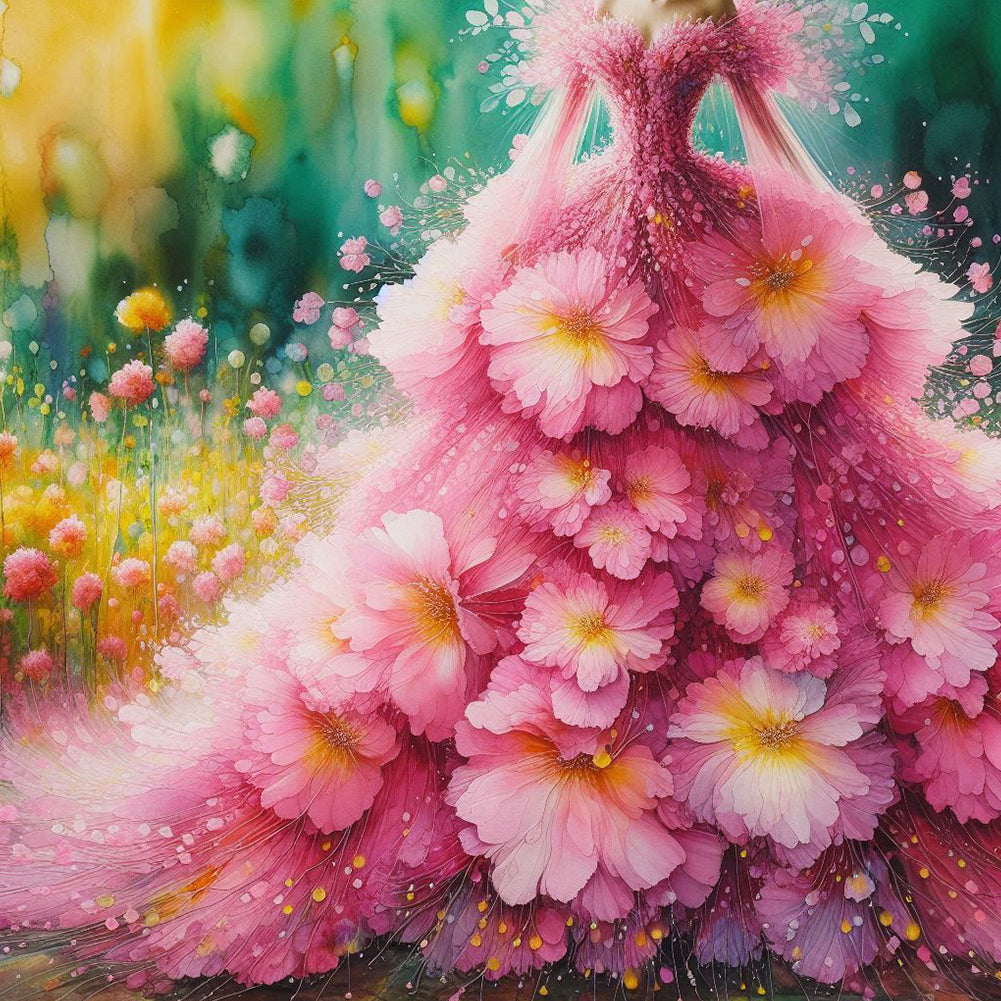 Pink Flower Skirt - Full Round Drill Diamond Painting 30*30CM