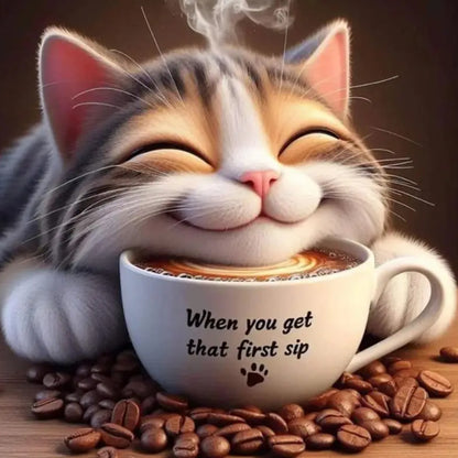 Cat And Coffee - Full Round Drill Diamond Painting 40*40CM