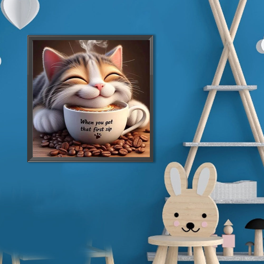 Cat And Coffee - Full Round Drill Diamond Painting 40*40CM