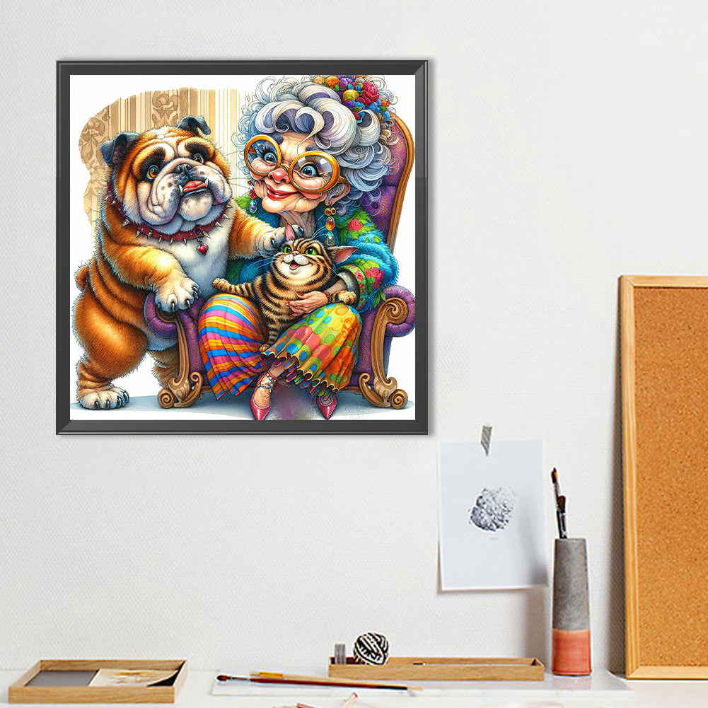 Grandma'S Cats And Dogs - Full Round Drill Diamond Painting 40*40CM
