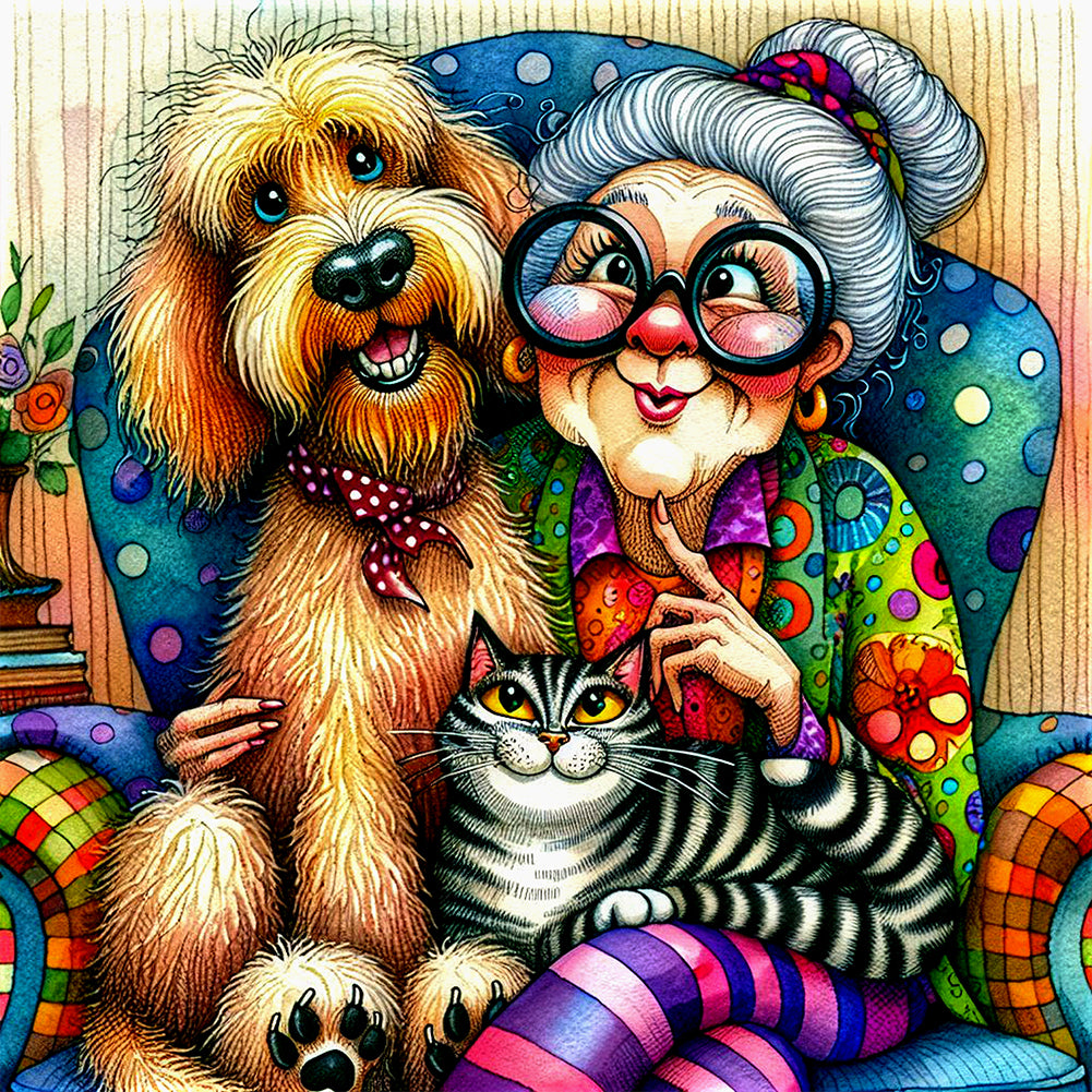Grandma'S Cats And Dogs - Full Round Drill Diamond Painting 40*40CM