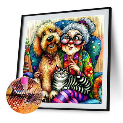 Grandma'S Cats And Dogs - Full Round Drill Diamond Painting 40*40CM