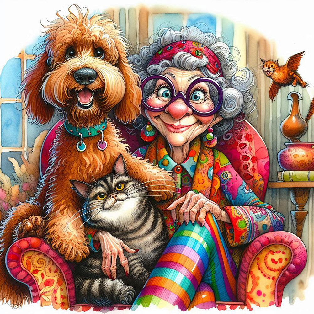 Grandma'S Cats And Dogs - Full Round Drill Diamond Painting 40*40CM