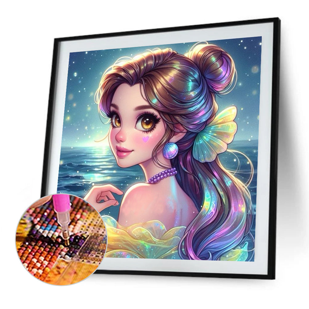 Girl At The Beach - Full AB Round Drill Diamond Painting 40*40CM