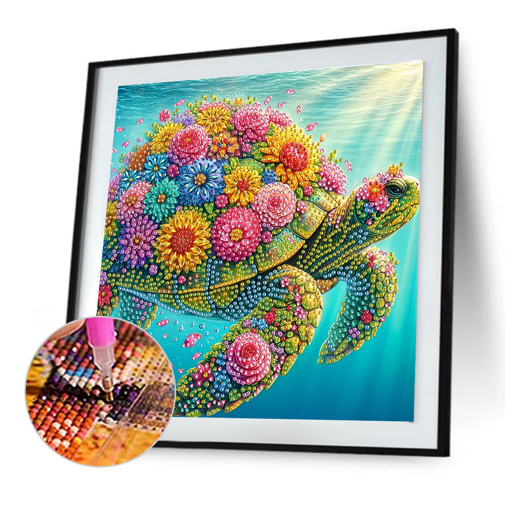 Flower Turtle - Special Shaped Drill Diamond Painting 30*30CM