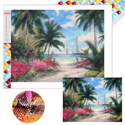 Coconut Tree At The Beach - Full Square Drill Diamond Painting 40*30CM