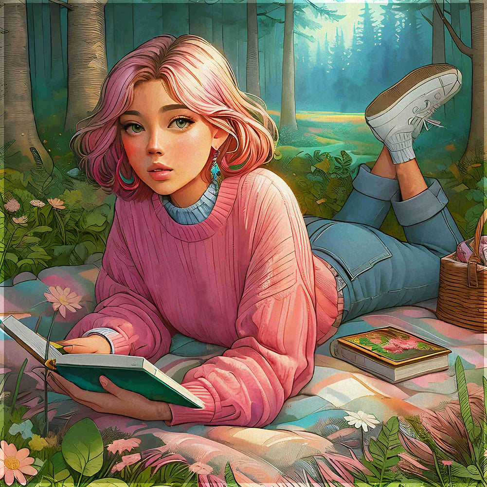 Girl Camping - Full Square Drill Diamond Painting 40*40CM