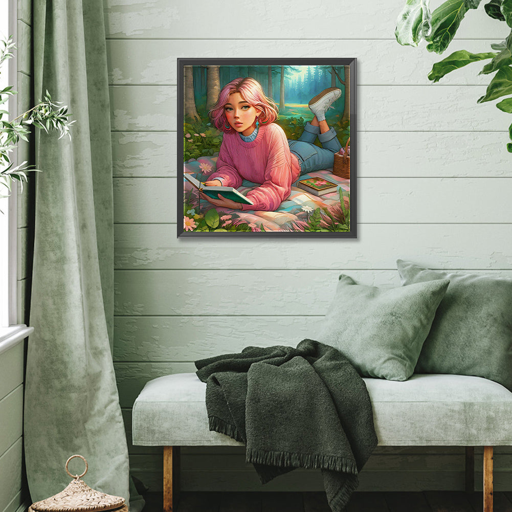 Girl Camping - Full Square Drill Diamond Painting 40*40CM