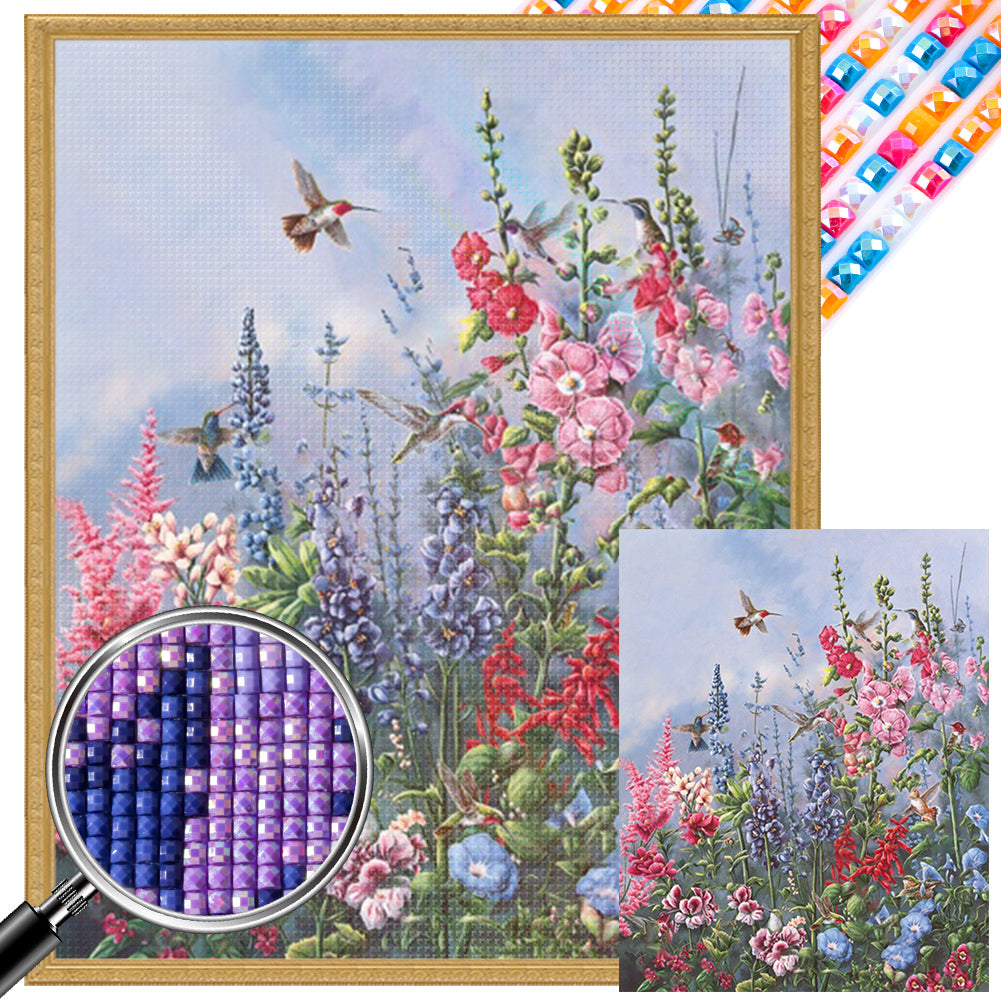 Flower And Hummingbird - Full AB Square Drill Diamond Painting 40*40CM