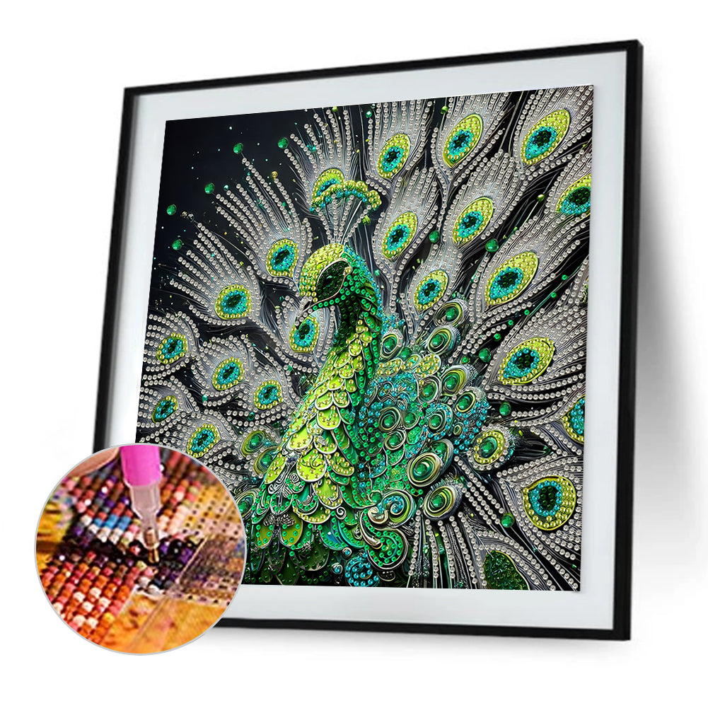 Green Peacock - Special Shaped Drill Diamond Painting 30*30CM