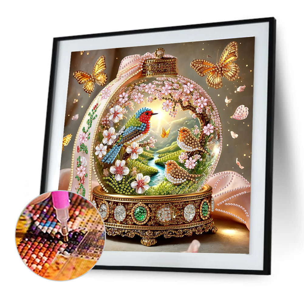 Blue Bird In Crystal Ball - Special Shaped Drill Diamond Painting 30*30CM