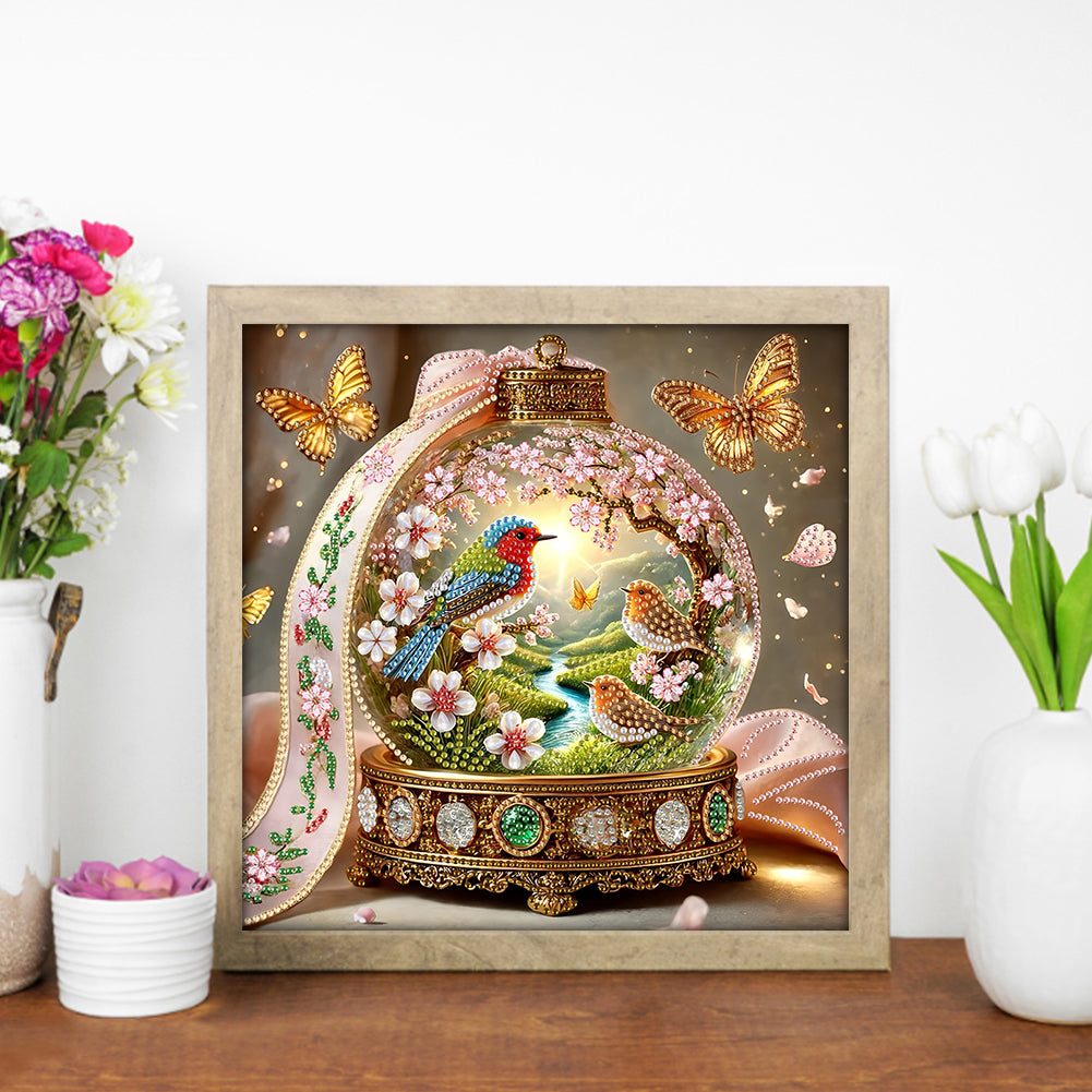 Blue Bird In Crystal Ball - Special Shaped Drill Diamond Painting 30*30CM