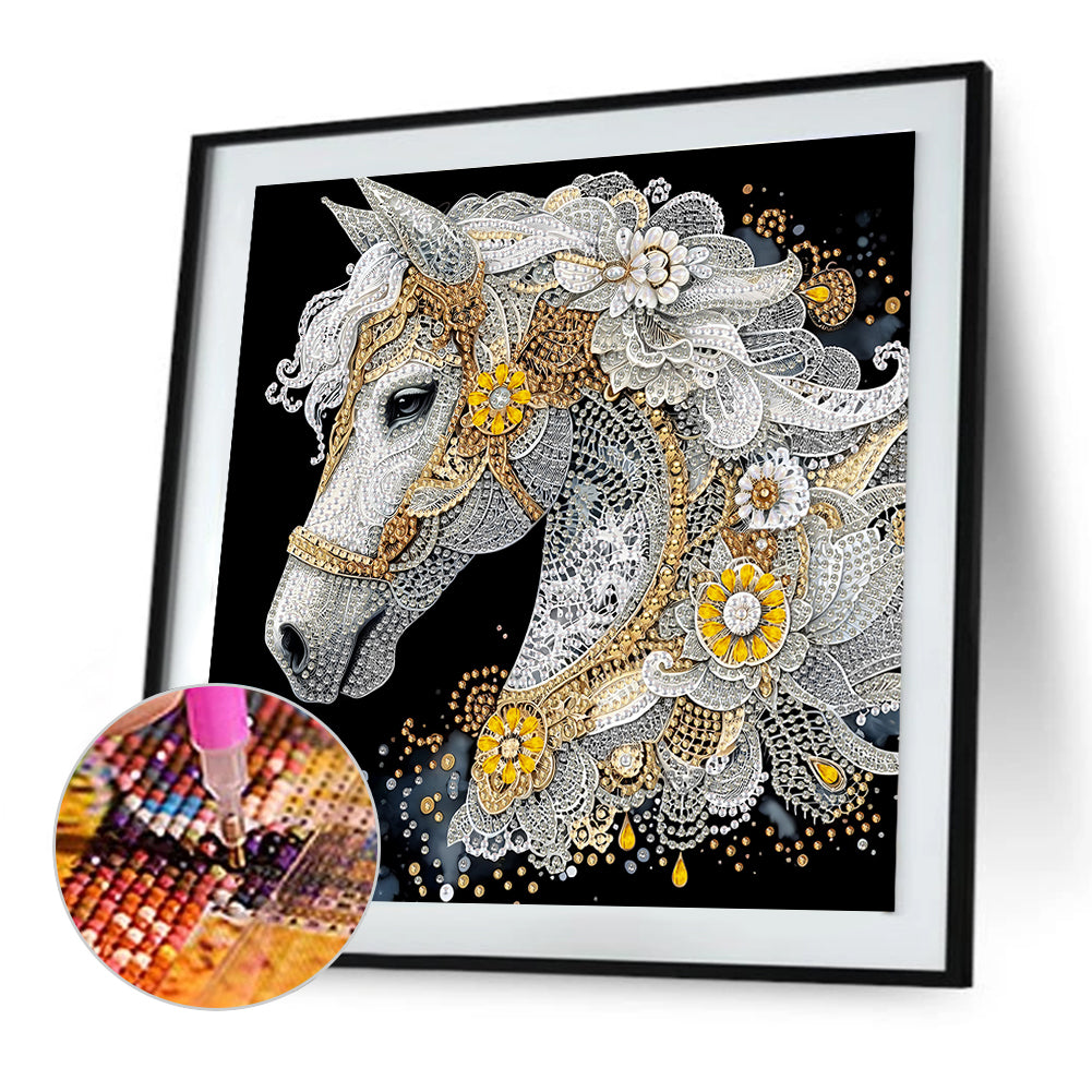 Gorgeous White Horse - Special Shaped Drill Diamond Painting 30*30CM