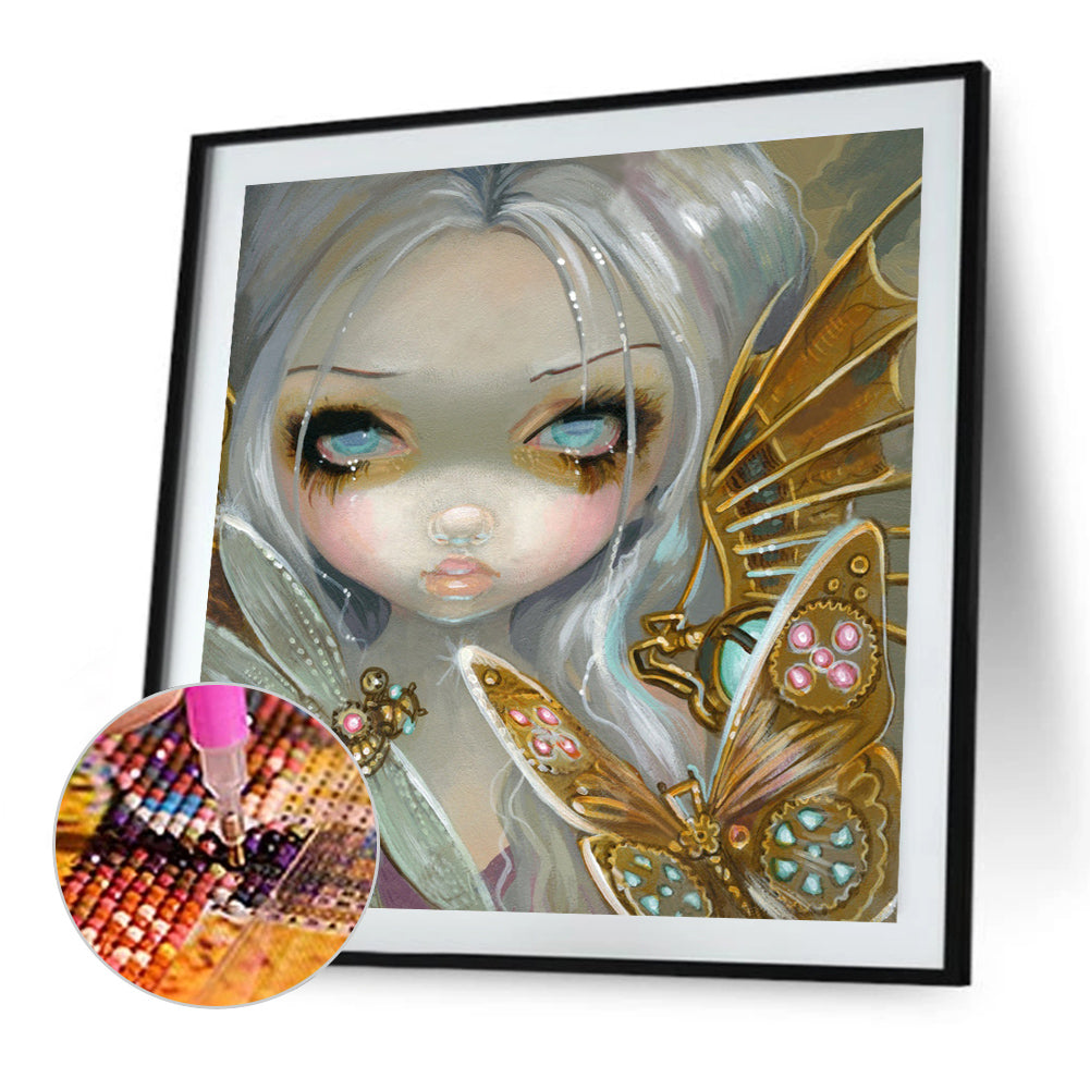 White Hair Girl - Full AB Round Drill Diamond Painting 50*50CM