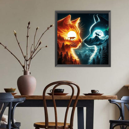Wolf And Cat - Full Round Drill Diamond Painting 40*40CM