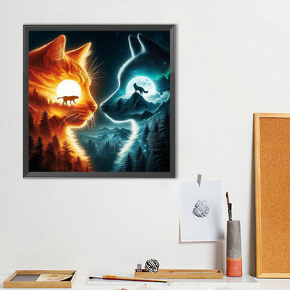 Wolf And Cat - Full Round Drill Diamond Painting 40*40CM
