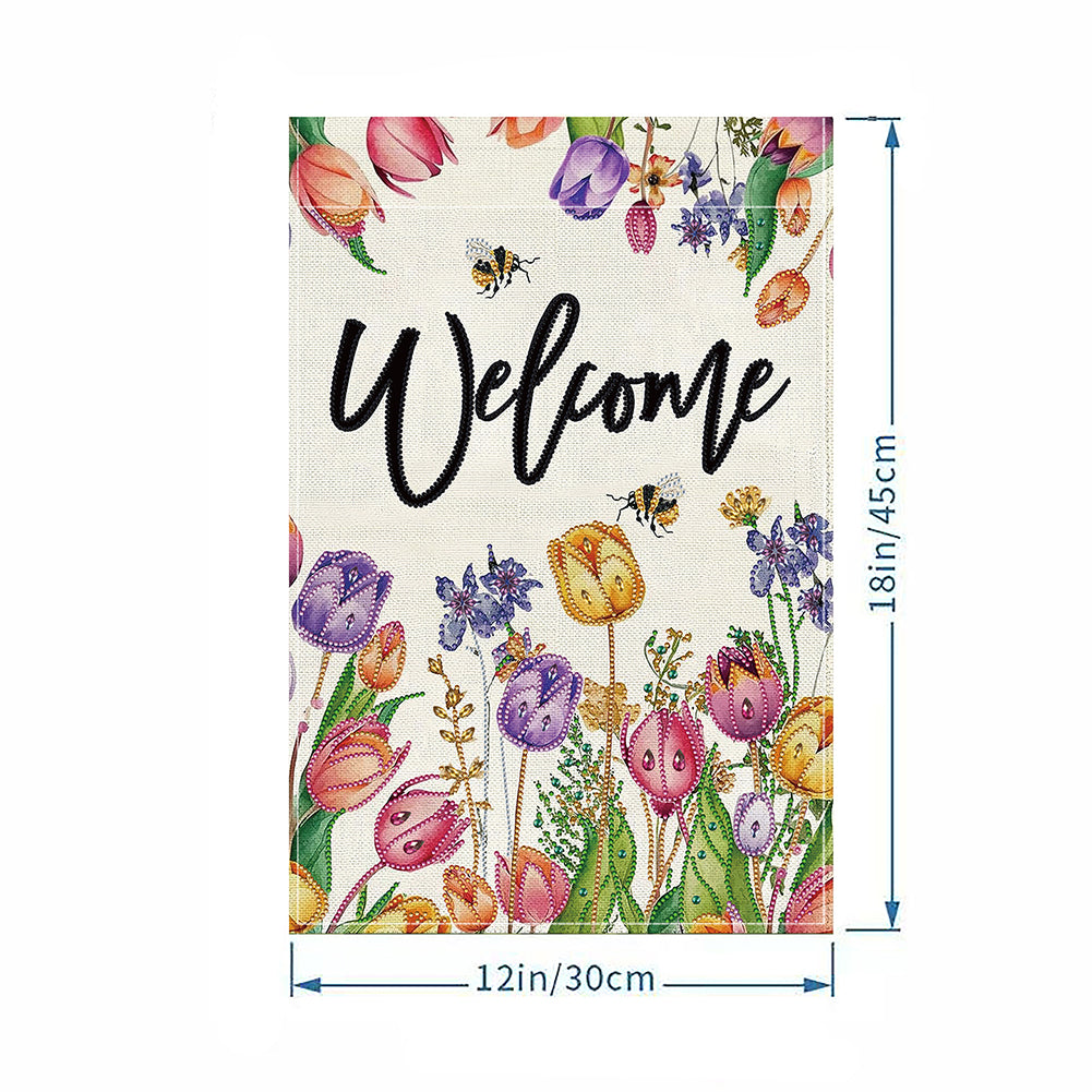 Spring Tulip 5D DIY Diamond Outdoor Flags Double Sided Diamond Art Vertical Flag