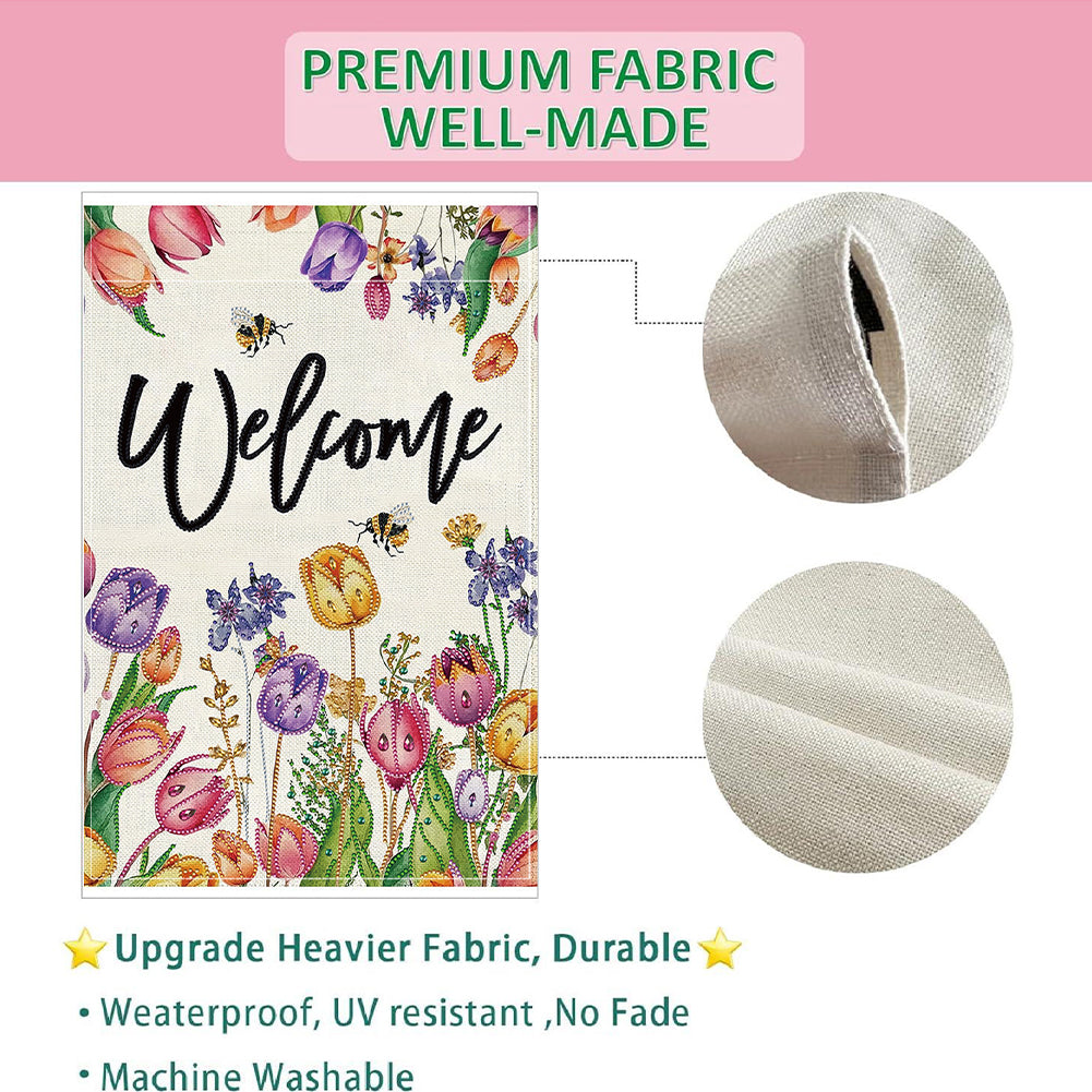 Spring Tulip 5D DIY Diamond Outdoor Flags Double Sided Diamond Art Vertical Flag