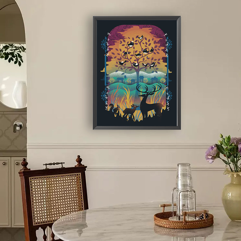 Deer And Nature - Full Round Drill Diamond Painting 30*40CM