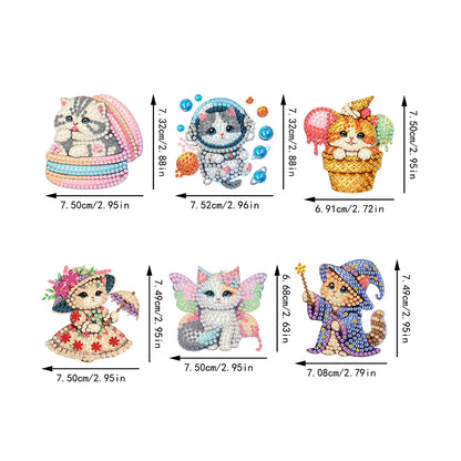 6Pcs Acrylic Cats Diamond Art Fridge Magnet Diamond Painting Refrigerator Magnet
