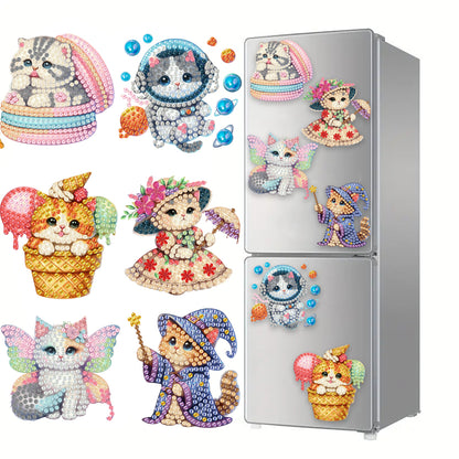 6Pcs Acrylic Cats Diamond Art Fridge Magnet Diamond Painting Refrigerator Magnet