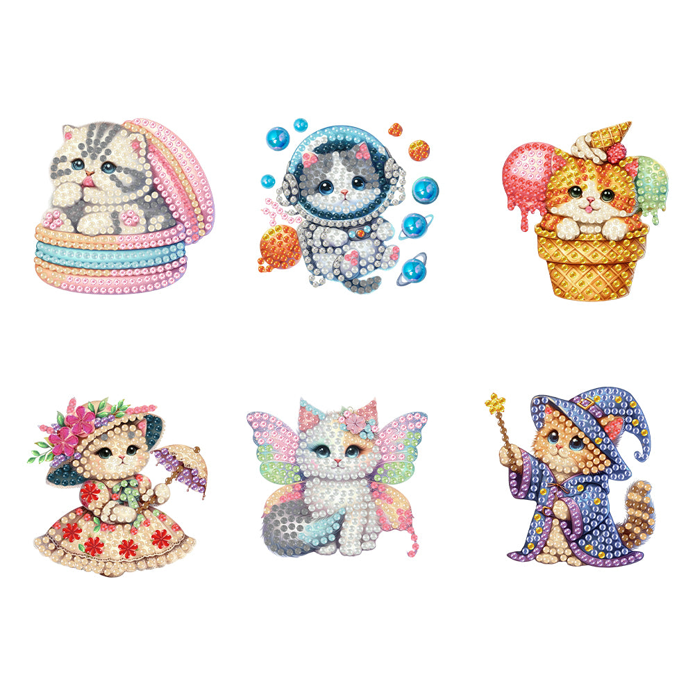 6Pcs Acrylic Cats Diamond Art Fridge Magnet Diamond Painting Refrigerator Magnet