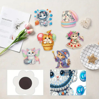 6Pcs Acrylic Cats Diamond Art Fridge Magnet Diamond Painting Refrigerator Magnet