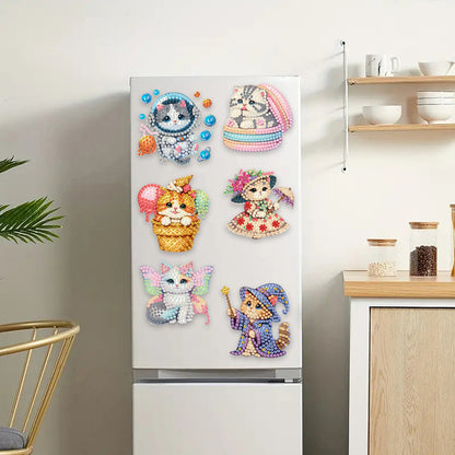 6Pcs Acrylic Cats Diamond Art Fridge Magnet Diamond Painting Refrigerator Magnet