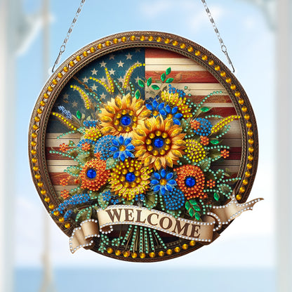 Sunflower DIY Diamond Art Pendant Kit Diamond Painting Door Sign for Wall Window