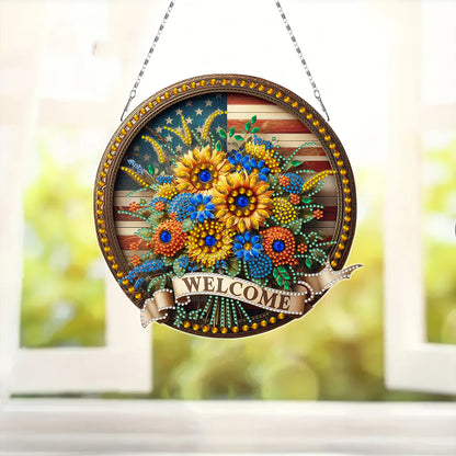 Sunflower DIY Diamond Art Pendant Kit Diamond Painting Door Sign for Wall Window