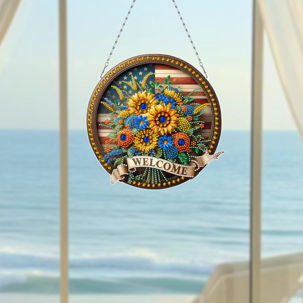 Sunflower DIY Diamond Art Pendant Kit Diamond Painting Door Sign for Wall Window
