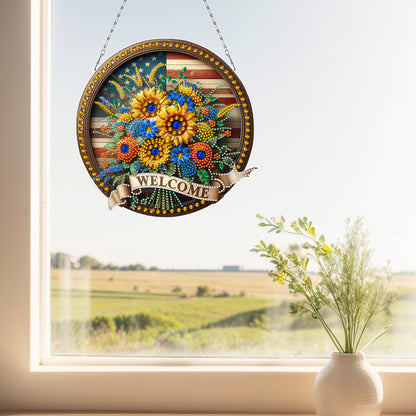 Sunflower DIY Diamond Art Pendant Kit Diamond Painting Door Sign for Wall Window